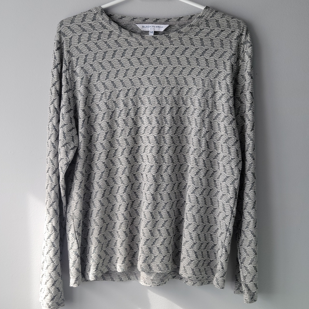 Black Pepper Texture Pattern Long Sleeve Top Size 10 US
